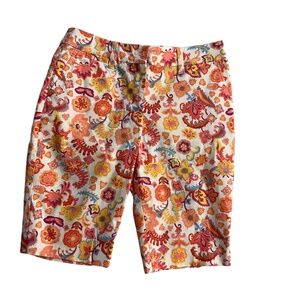 Talbots Multicolor Floral Print Knee Length Belt Loops Bermuda‎ Shorts Petite 2